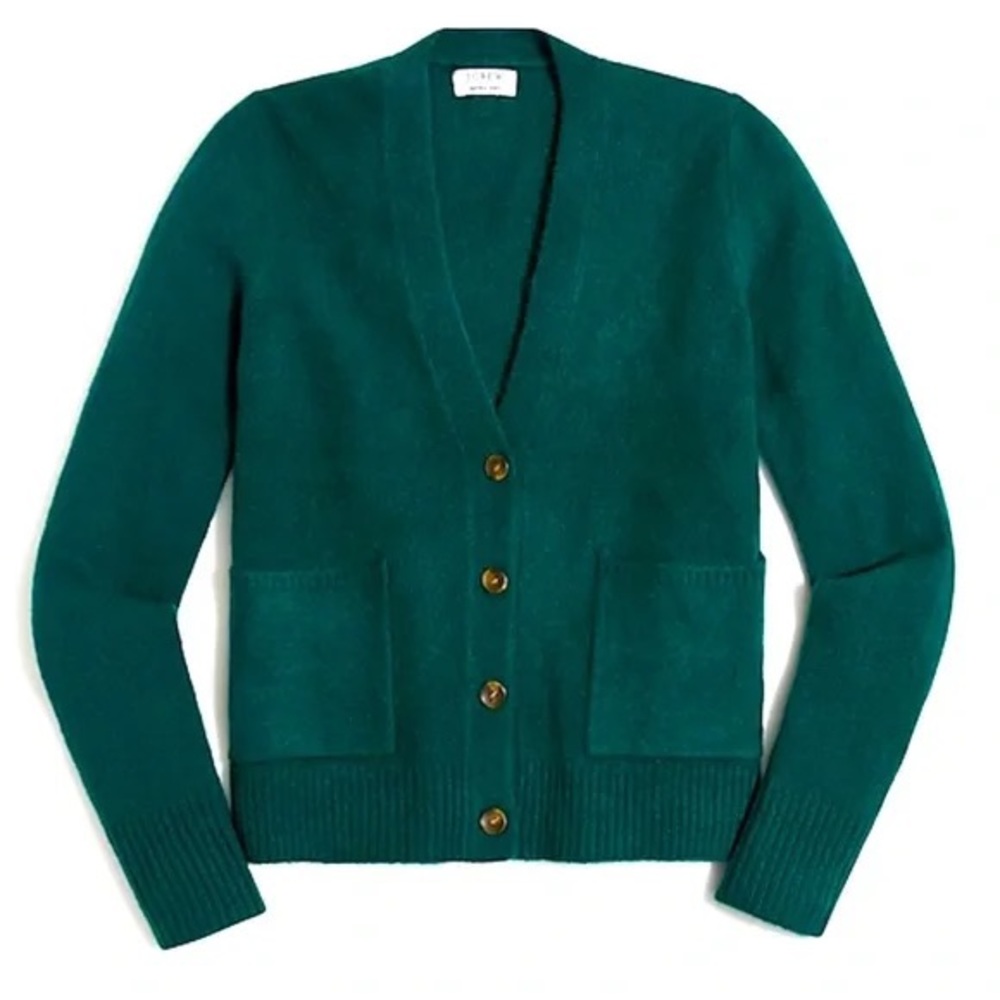 J Crew Green V-neck cardigan sweater in extra soft yarn size small